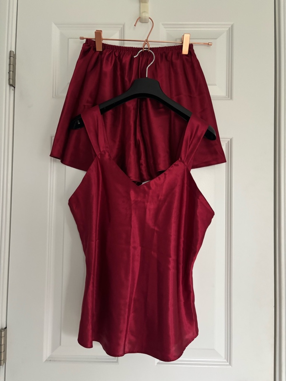 Silky Wine Red Satin Camisole & Short Pajama Set